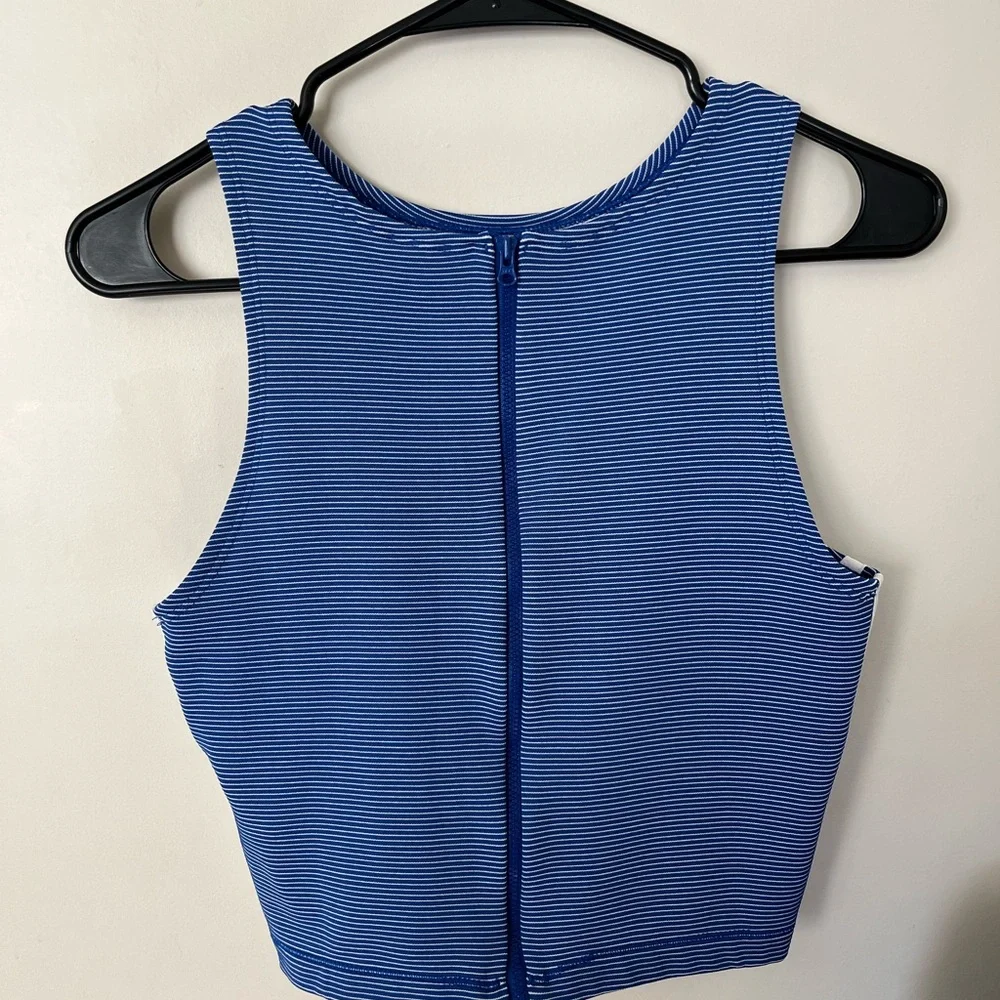 Adidas Women's Zippable Ribbed Tank Top, Royal Blue - Picture 4 of 6